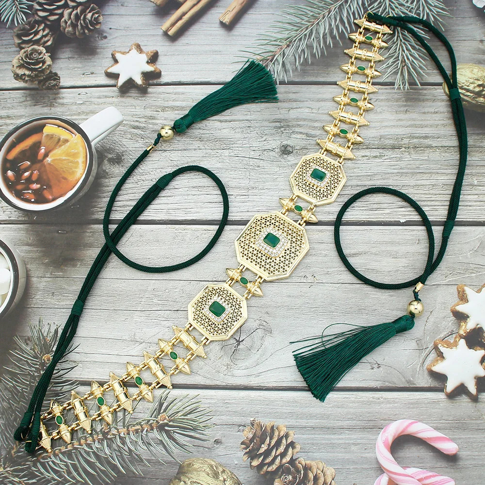 Other Fashion Accessories Sunspicems Morocco Women Hand Rope Belt Waist Chain Tassel Bride Girdle Jewelry Gold Color Arabic Fastened Thick String Belt