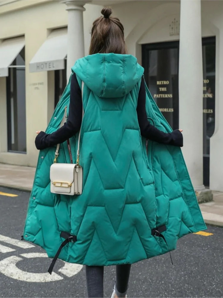 Women's Vests Winter Long Vest Solid Hooded Pockets Zipper Padded Ladies Casual Sleeveless Jacket Warm Quilted for Female 231018