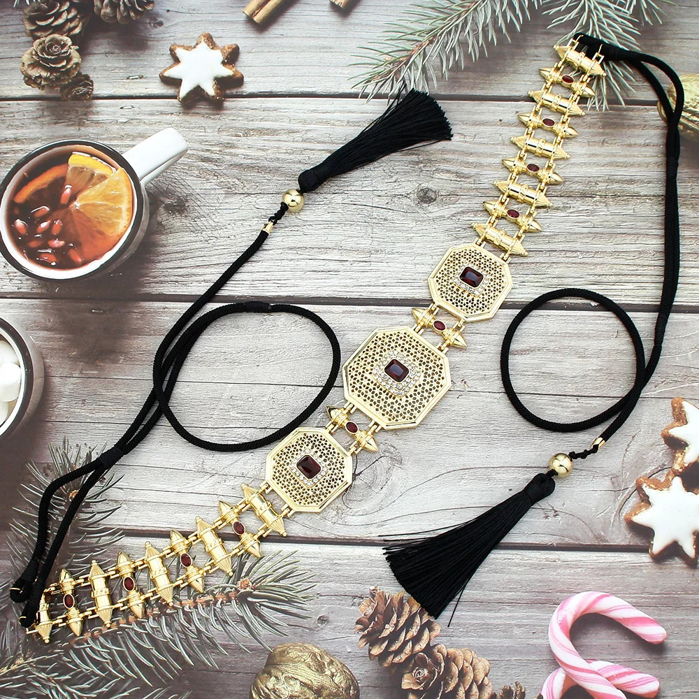 Other Fashion Accessories Sunspicems Morocco Women Hand Rope Belt Waist Chain Tassel Bride Girdle Jewelry Gold Color Arabic Fastened Thick String Belt