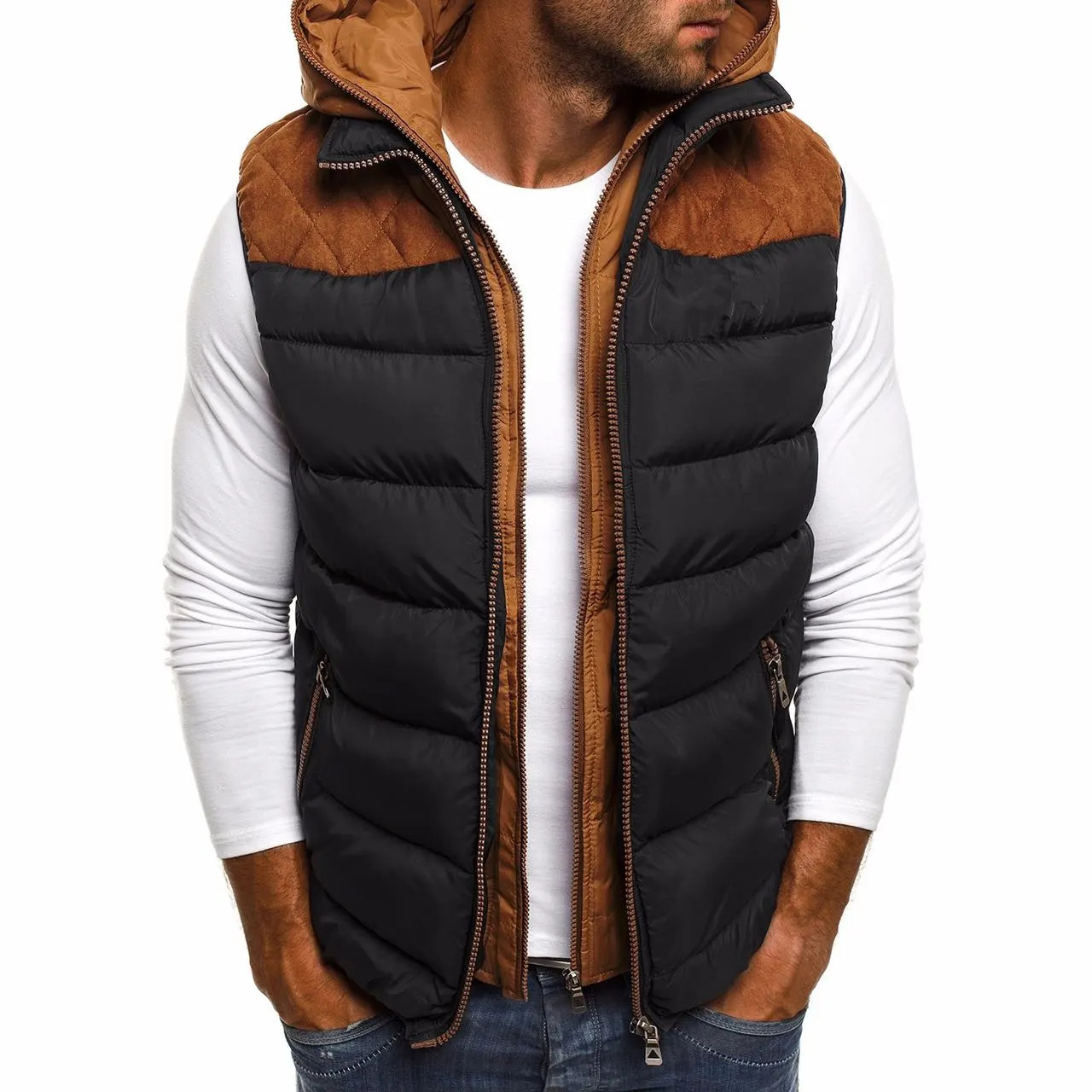 Mens Vests Autumn Winter Down Vest Casual Waistcoat Sleeveless Jackets Male Hooded Outwear Warm Coat Zipper Jacket 231019