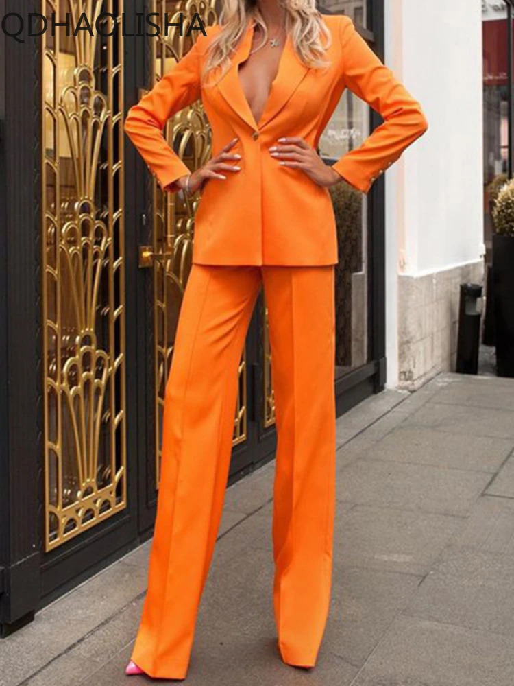 Womens Tracksuits Sets of Women 2 Pieces Elegant Autumer Suit Blazer and Pants Coat Solid Wide Leg Set Office Lady Fashion 231018