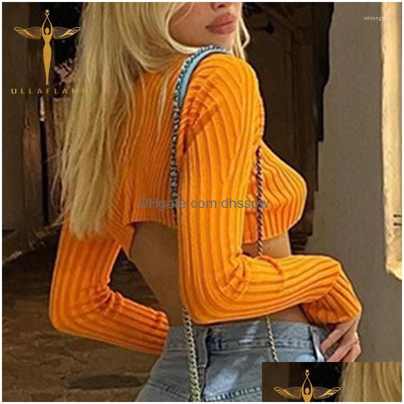 Womens T Shirts Long Sleeve Cardigan Y2K Super Short Crop Top Women Orange High Street Low Cut V-Neck Tee-Shirt Open Waist Slim Dro