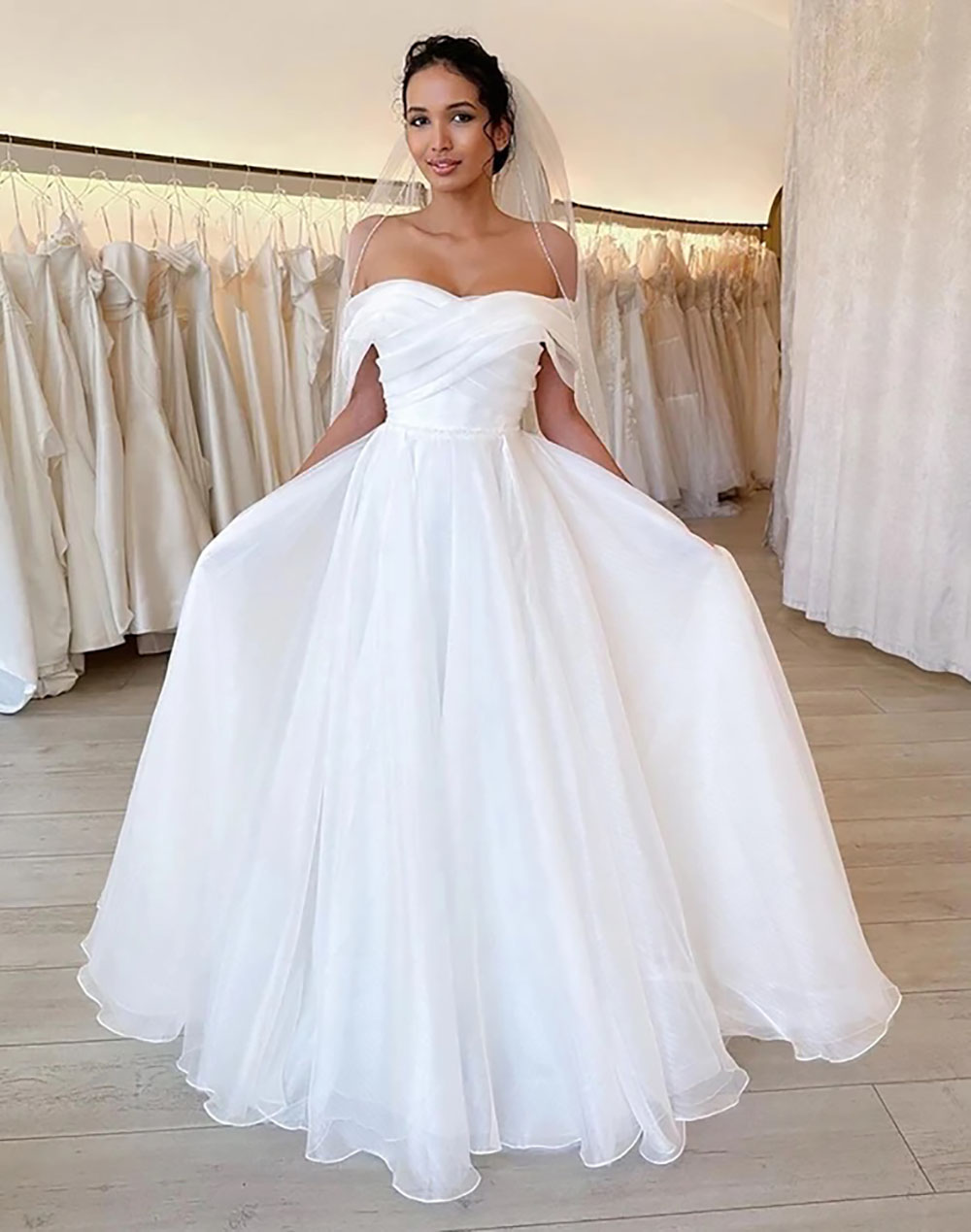 Wedding Dresses White Bridal Gowns Ivory Organza New Zipper Plus Size Custom Lace Up or-Length Sleeveless A e Off-Shoulder Pleat