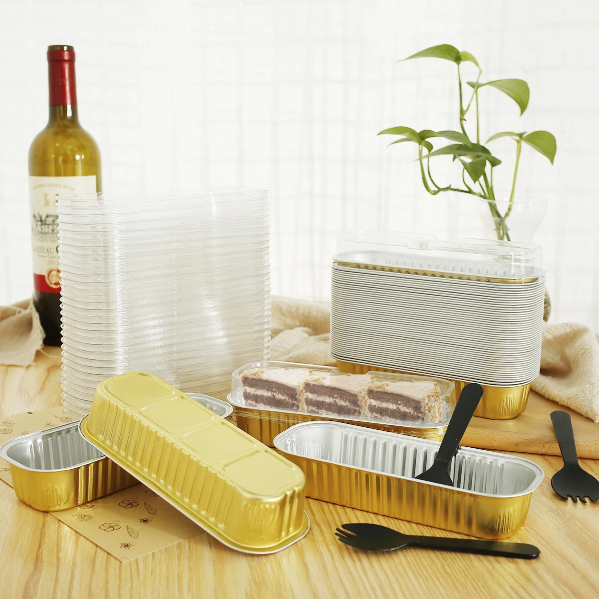 Moulds 100PC Mini Loaf With Lids Aluminum Foil Baking Pans Containers Disposable Muffin Tins Cupcake Cups Kitchen Accessories 231018