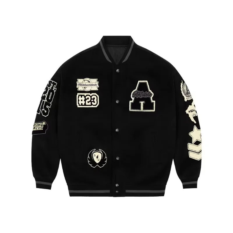 Mens Jackets Baseball Jacket Flocked Embroidery Stand Vintage Bomber High Street Loose Coat Couple Streetwear Spring Autumn 231018