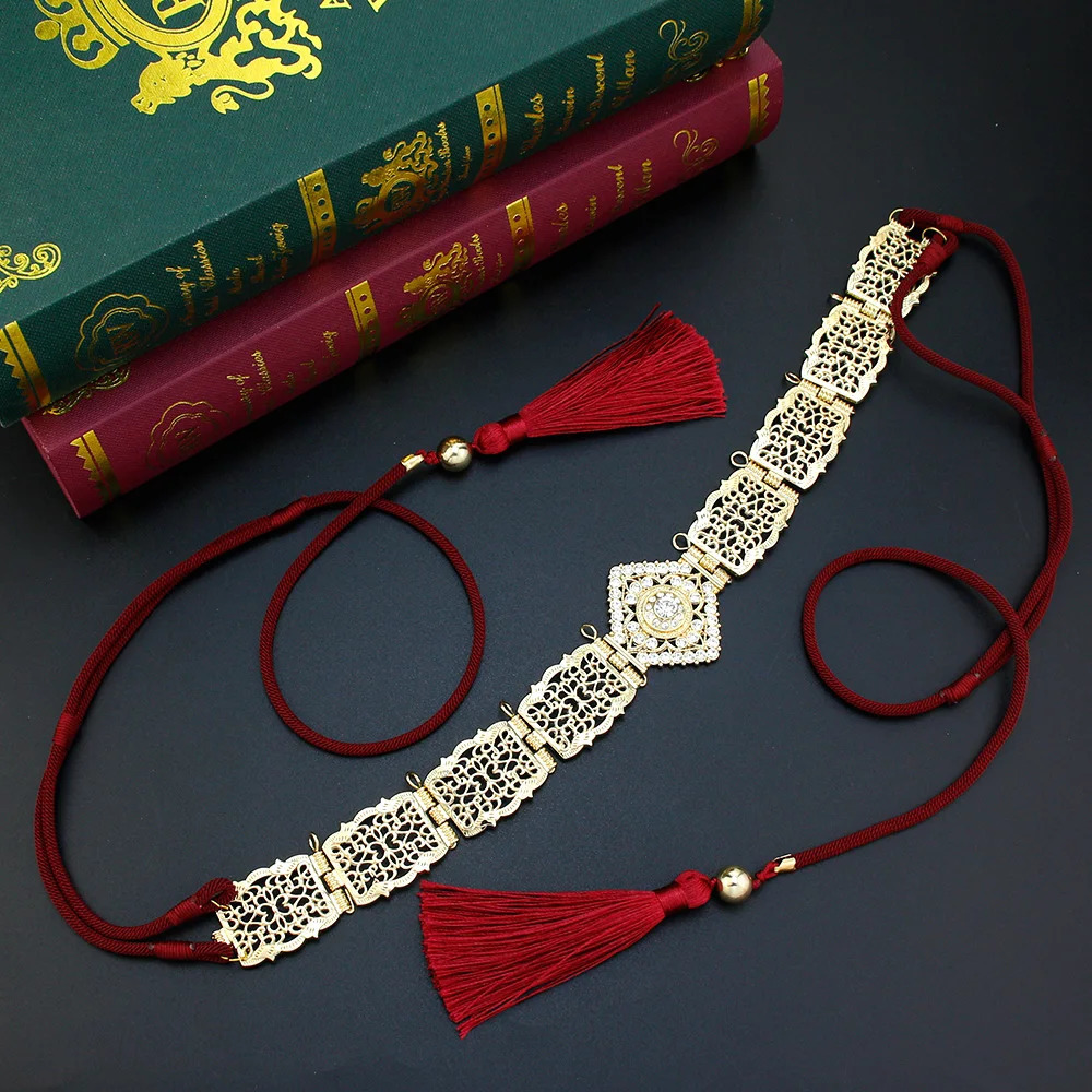 Other Fashion Accessories Neovisson Morocco Shining Hand Rope Belt Gold Color Crystal Waist Chain Belt Caftan Abaya Body Chain Arabic Ladies Favorite 