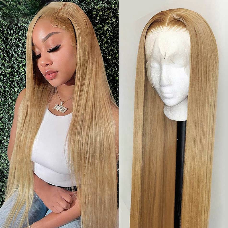 Peruvian Hair Light Brown Blonde Full Lace Front Human Hair Wigs Highlight HD Lace Frontal Wigs 180% Cheap Virgin Hair Silky Straight Wigs for Women