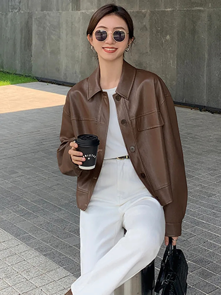 Womens Leather Faux Winter Black Cropped Jacket Women Autumn Korean High Street Biker Female Vintage Outerwear Thin PU Chic Tops 231018