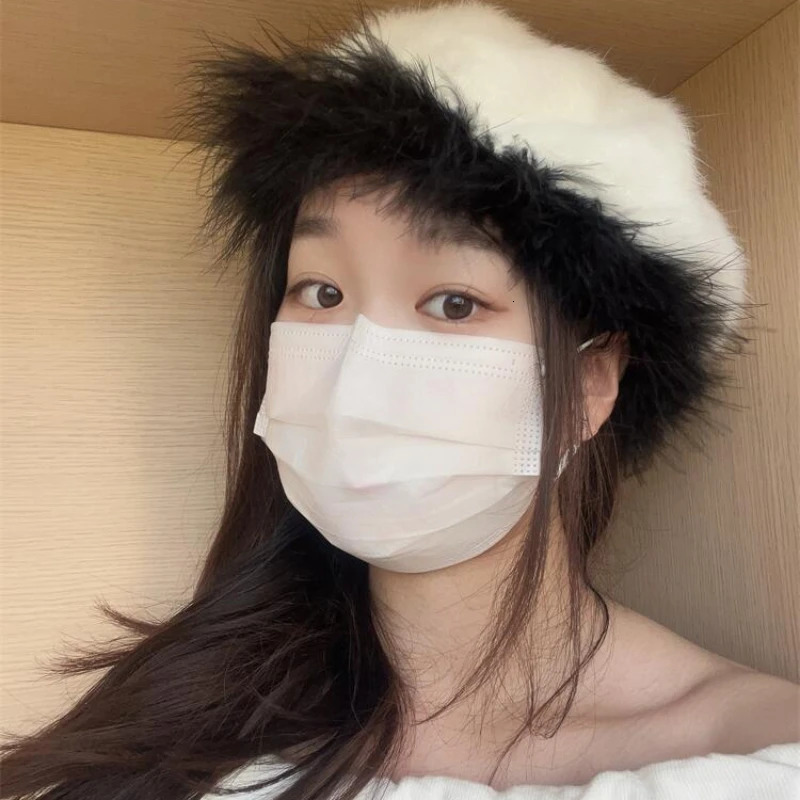 Berets Y2K Ambient Trend Cap Rabbit Fur Plush Beret Hats for Women Autumn Winter Version of The Japanese Painter Hat Sombreros De Mujer 231018