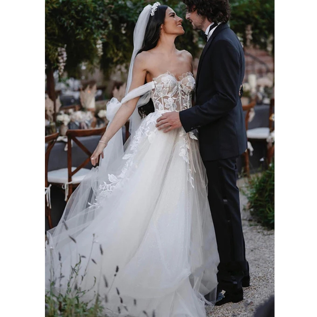 Exquisite Wedding Dresses Beading Sequins High Split Bride Dress Backless Lace Up Vestido De Novia