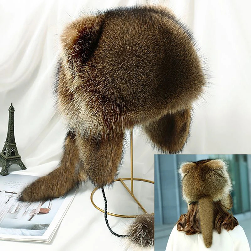 Caps Hats Ladies Raccoon Plush Raccoon Tail Fur Leifeng Hat Animal Tail Velvet Ear Defenders Autumn Winter Soft Adult Kids Cap Winter Hat 231019