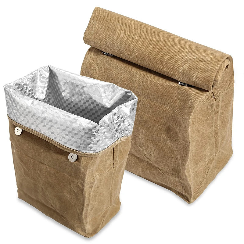 Ice Packs/Isothermic Bags Canvas Insulation Lunch Bag with Aluminum Foil Lining Waterproof Cooler Bag for Student Office Worker Insulated Food Contain