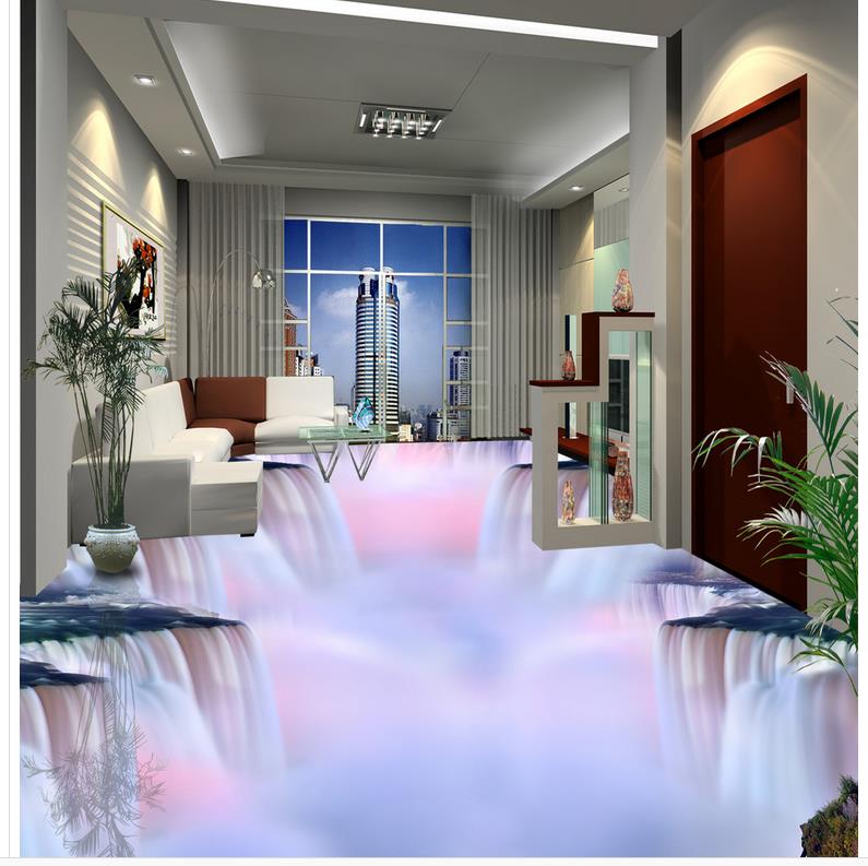 Modern Custom 3D Floor Mural Waterfall Flowing Water PVC Wall Paper Self-adhesive Floor Mural 3D Wallpaper