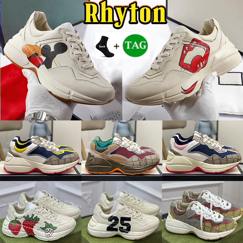 Luxury Vintage Casual Rhyton Sneaker designer Plaid pattern Platform Classic Suede Leather Sports Skateboarding Ladies Shoes Men Women Man Woman