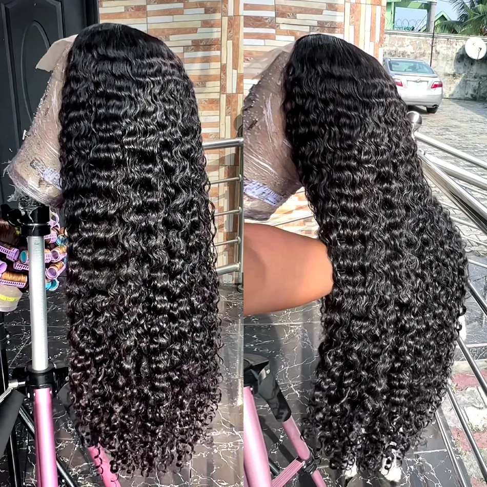 Wear And Go Glueless Curly Human Hair Wig HD Transparent Lace Glueless Wig Brazilian Deep Wave Lace Frontal Wig Preplucked