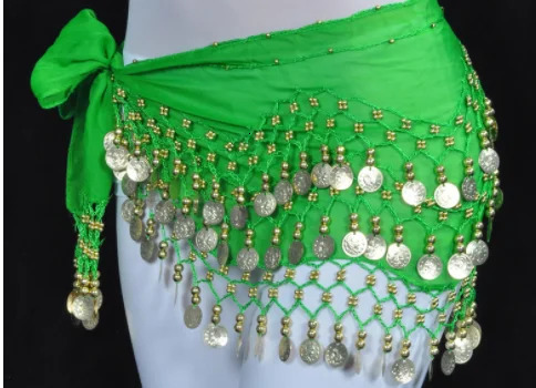 Other Fashion Accessories 1pcs/lot Women Belly Dance Hip Scarf Accessories 3 Row Belt Skirt With 128pcs Gold color coin bellydance Coins Waist Chain 2