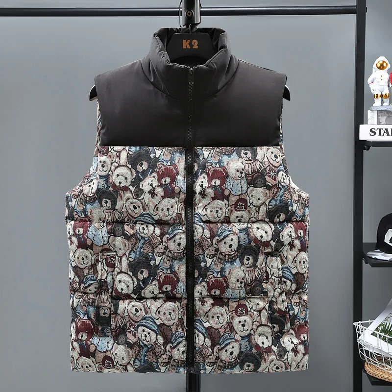 Men's Vests 3686 Winter Vintage Vest Coat Men Down Cotton Slim Printed Sleeveless Jacket Warm Thick Zipper Waistcoat Plus Size 4XL 5XL 231018