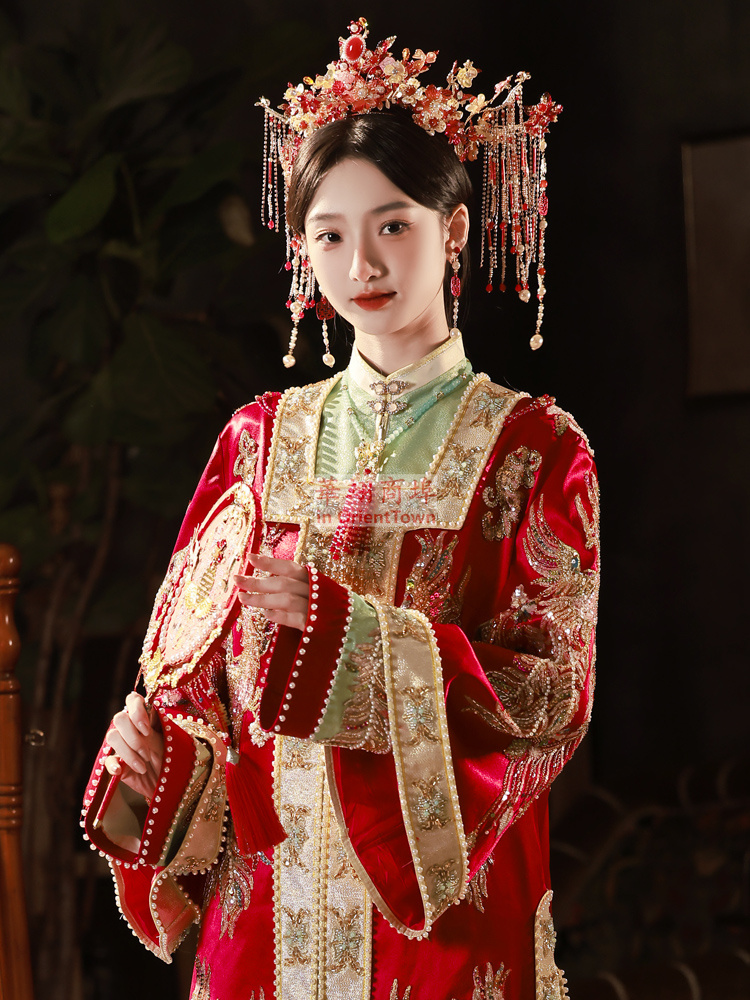 High End Xiuhe Clothing Heavy Industry Bride Gown Robe Ming Dynasty Pop Hanfu Chinese Wedding Dress For Overseas Oriental Girl