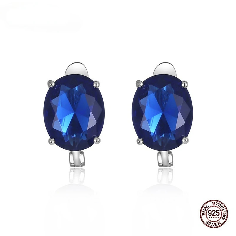 Ear Cuff Sapphire Gemstone S925 Sterling Silver Clip Earrings Women's Fine Jewelry Blue White Lab Diamond Wedding Engagement Earrings 231018