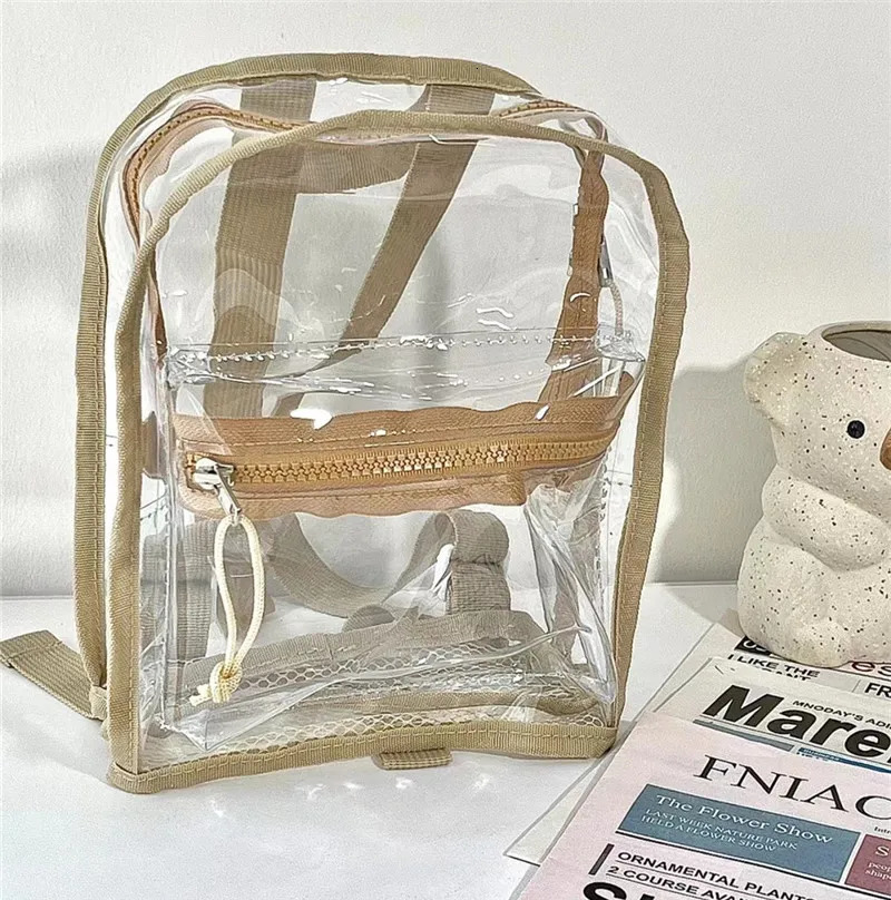 Backpacks Korean Toddler Kids Backpack Snack Toy Storage Bag Solid Color Baby Travel PVC Jelly Summer Beach 231019