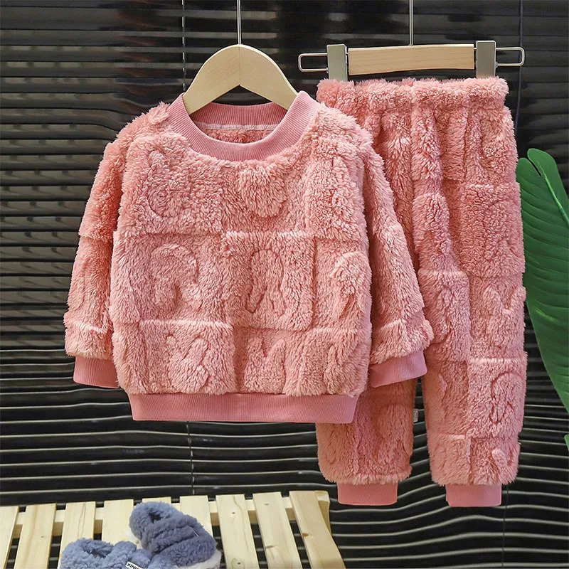 Pajamas Children's Pajama Set Warm Autumn Winter Sleepwear for Kids Boys Girls Thickened Homewear Plush Baby Clothes Set 1-10years 231019
