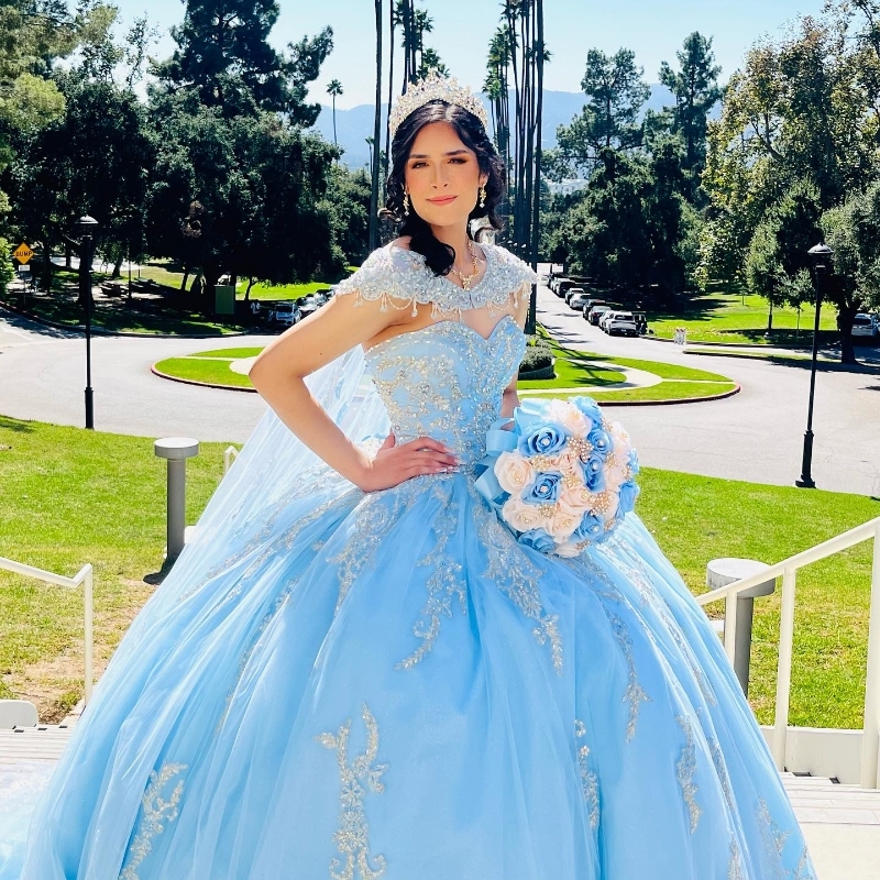 Sweetheart Quinceanera Dresses Off Shoulder Ball Gown Ruffle Applique Beads With Cape Vestidos De 15 Anos Sweet 16