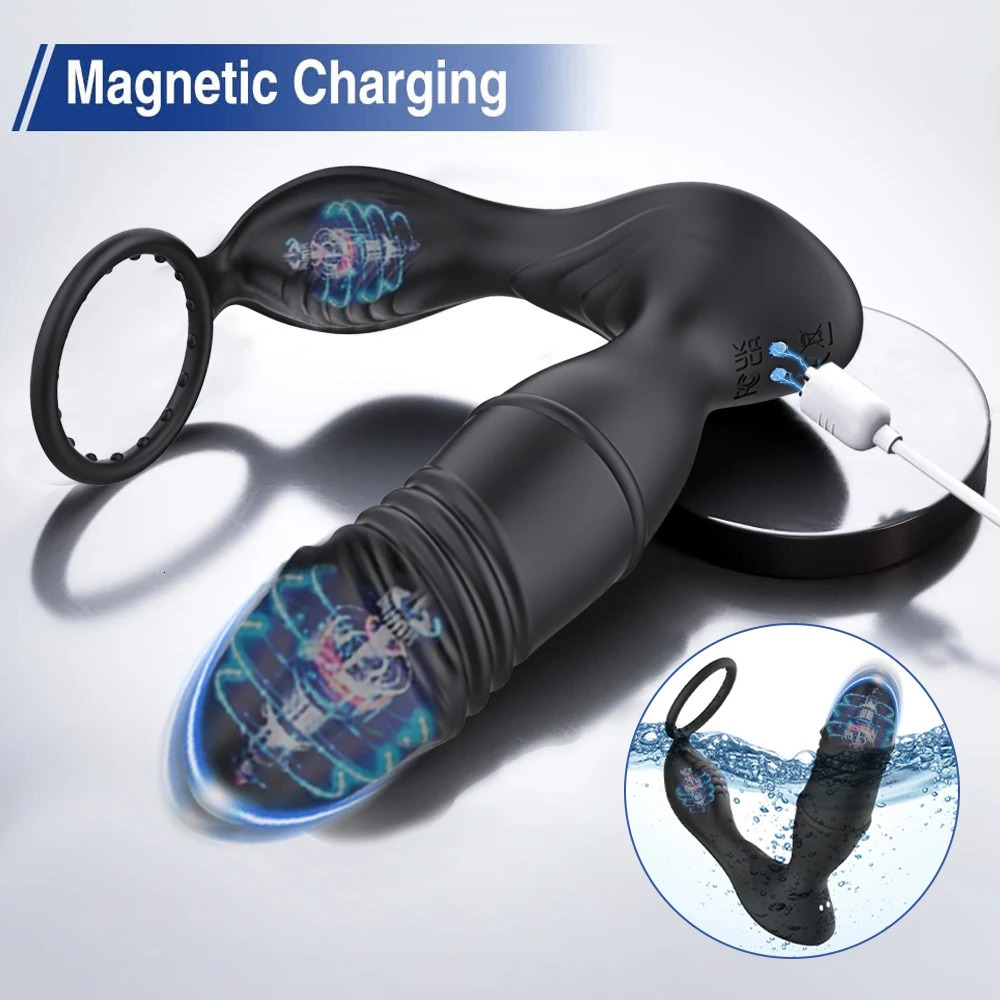 Vibrators Male Thrusting Telescopic Prostate Massager Vibrator for Men Gay Anal Plugs Penis Ring Remote Control Butt Plug Dildos Sex Toys 231018