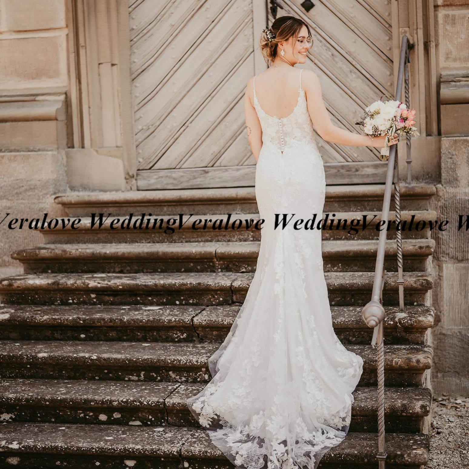 Vintage Lace Wedding Dress Mermaid 2024 Spaghetti Straps Boho Beach Bridal Gowns Appliqued Hippie Wedding Gowns