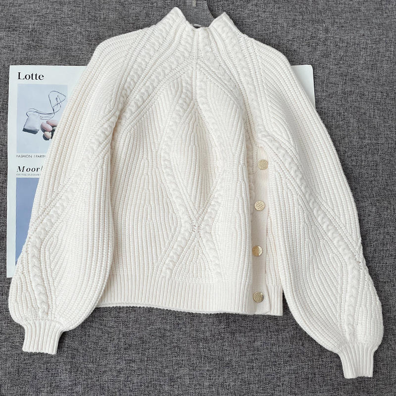 Spring New ma-j-e Side Metal Buckle Mixed Color Woven Pattern Underlay Knitted Sweater