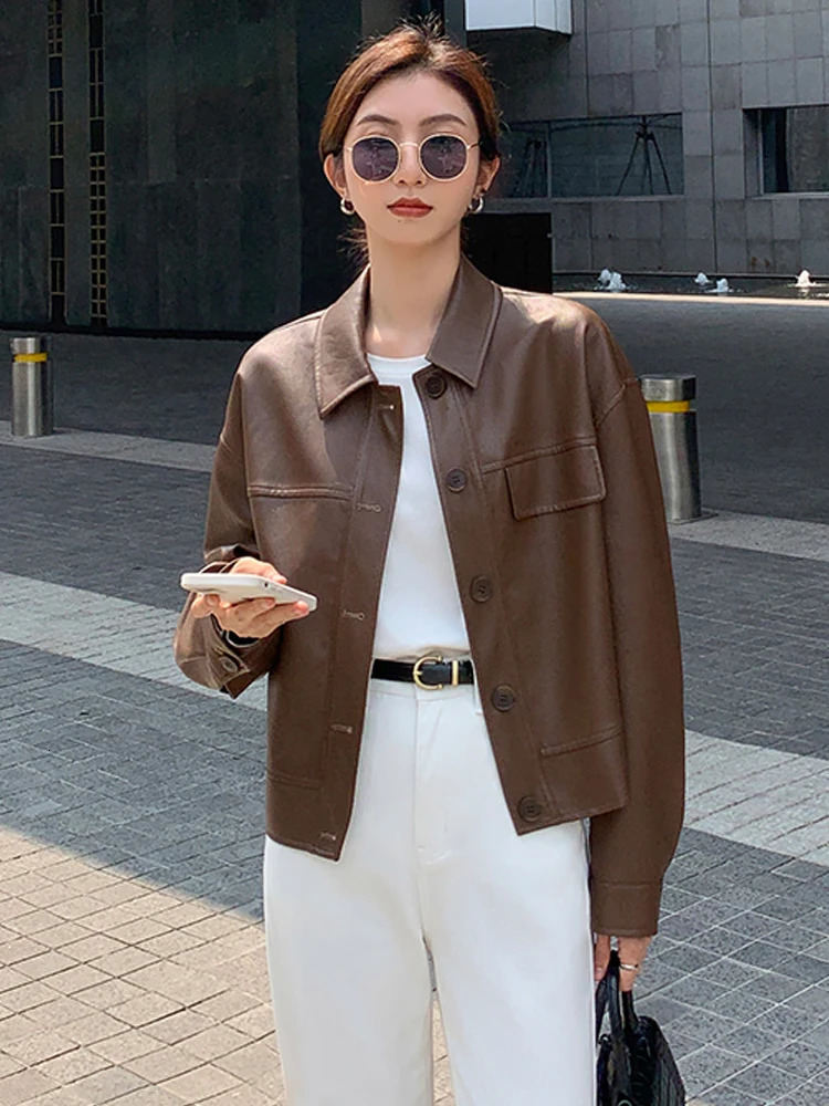 Womens Leather Faux Winter Black Cropped Jacket Women Autumn Korean High Street Biker Female Vintage Outerwear Thin PU Chic Tops 231018