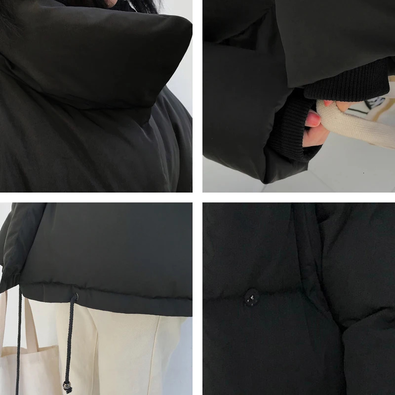 Women's Down Parkas Korean Style Winter Jacket Parka Stand Collar Solid Black White Female Coat Loose Oversized Womens Short 231018