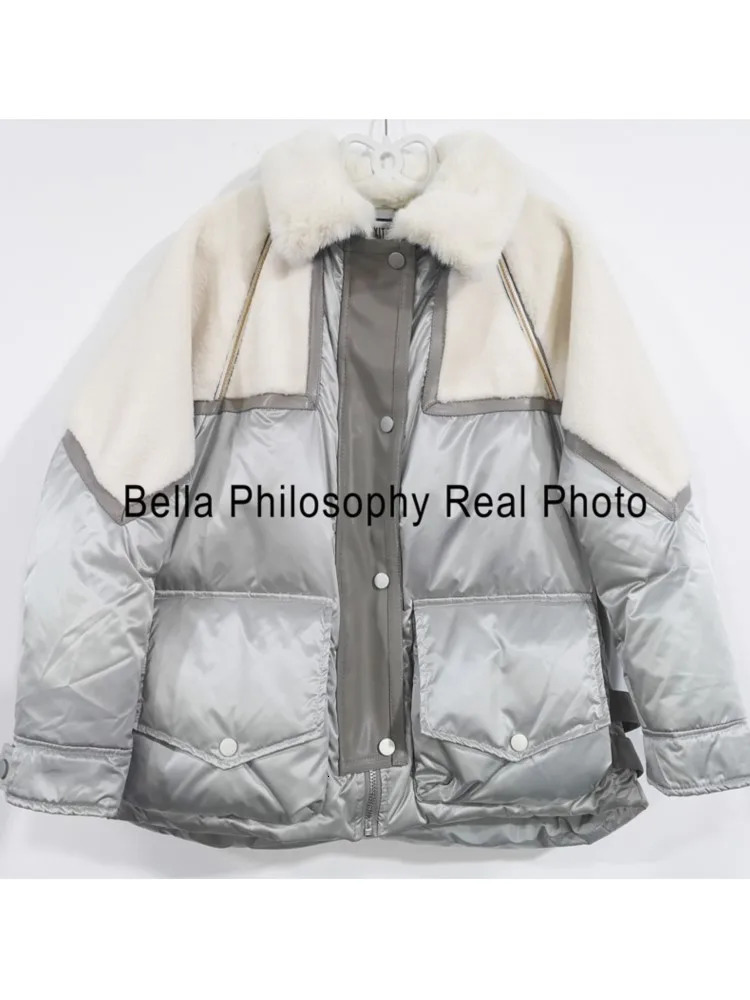 Womens Down Parkas Jacket Women Patchwork Doublefaced Fur Mink Collar MidLength Parka White Duck Casual Coat 231018