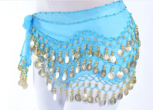 Other Fashion Accessories 1pcs/lot Women Belly Dance Hip Scarf Accessories 3 Row Belt Skirt With 128pcs Gold color coin bellydance Coins Waist Chain 2