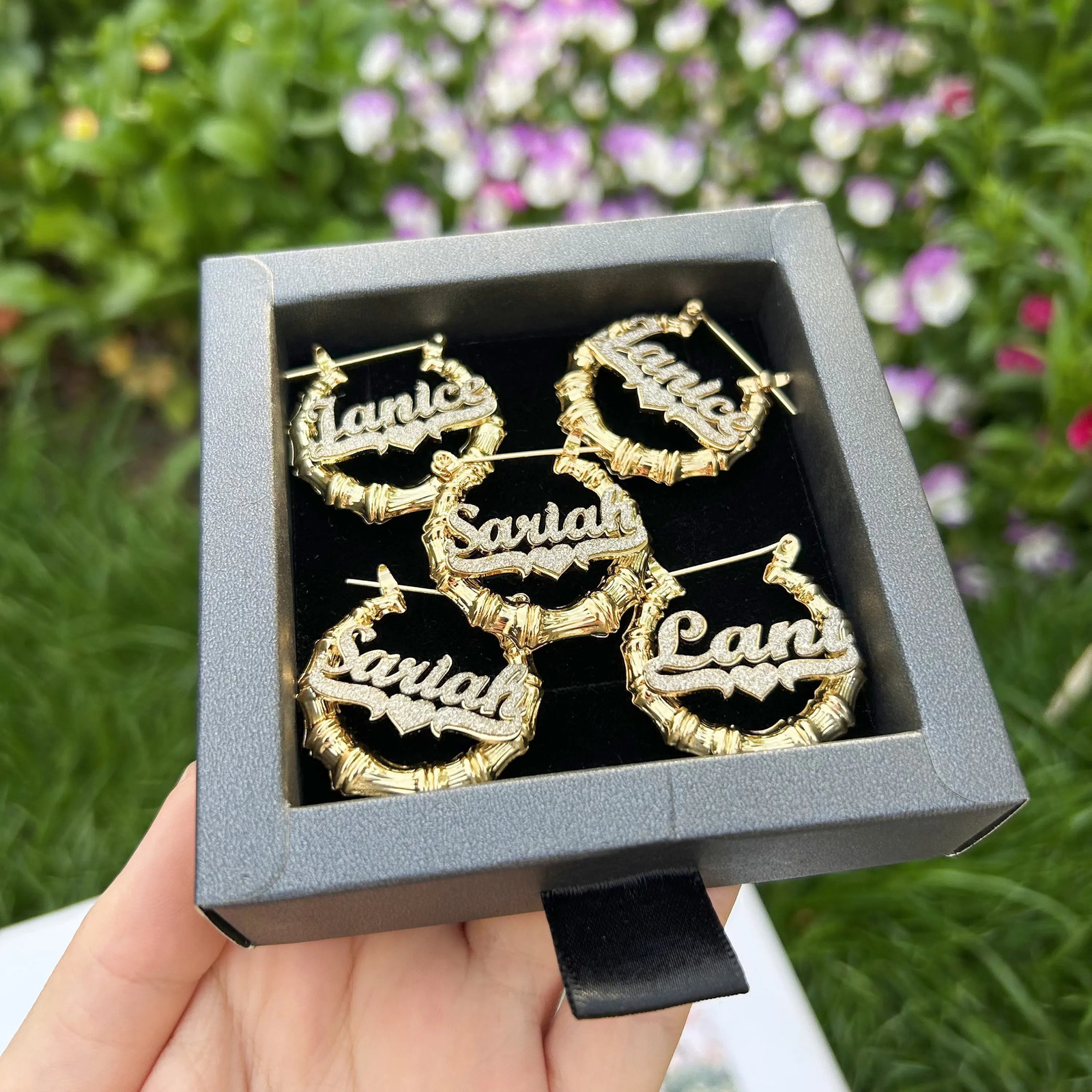 Hoop Huggie 30mm Mini Hoop Earrings For Kids Custom Bling Name Earrings Personalized Nameplate Bamboo Earrings Toddler Girl Gift 231018