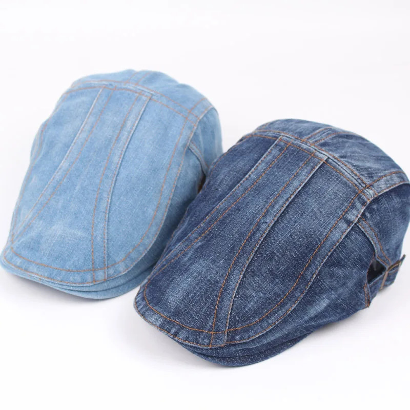 Berets Denim Beret Men's Caps Vintage Casual Hats Wholesale Spring and Autumn Forward Hats Women's Hat Custom 231018