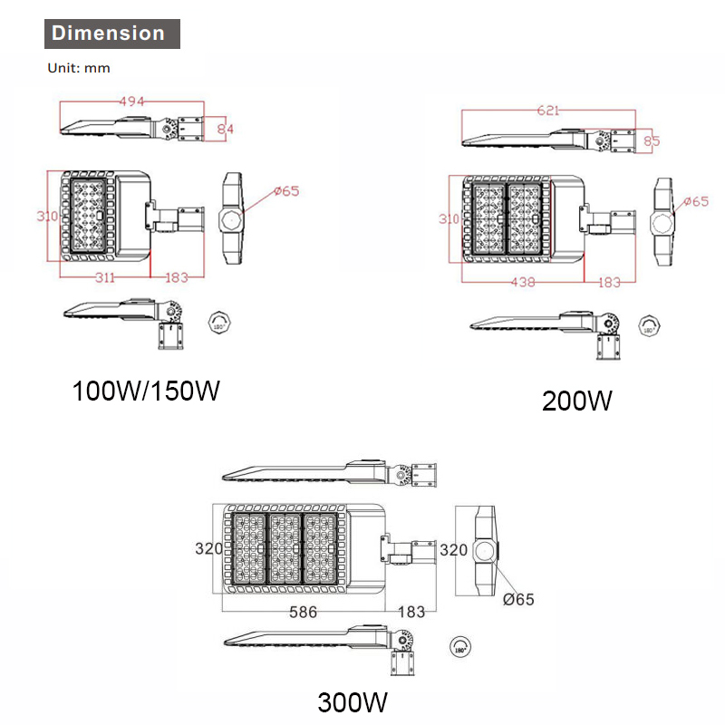 100W 200W 300W LED Parking Lot Lights Street Shoebox Pole Lights Waterproof IP65 130LM/W Super Bright Dusk to Dawn Outdoor Commercial Area Flood Secur