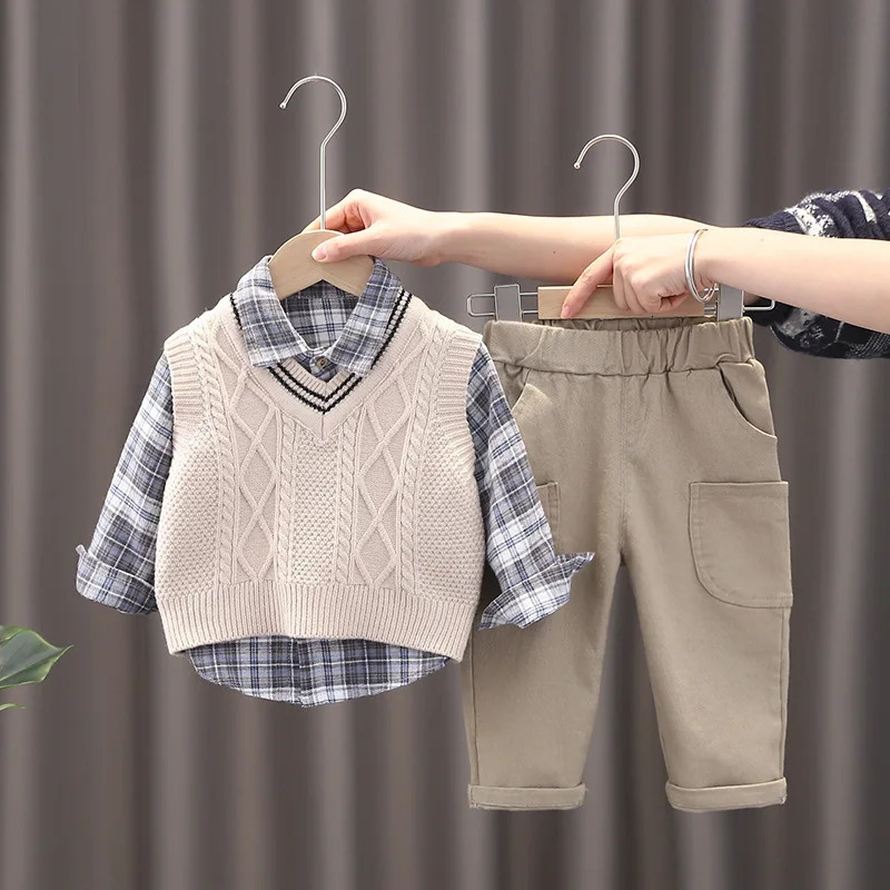Clothing Sets Baby Boy Clothes Mother Kids Spring Clothing Sets Sweater Vest 3pcs Toddler Pants Cotton Korean Version of Children's Set Suit 2310
