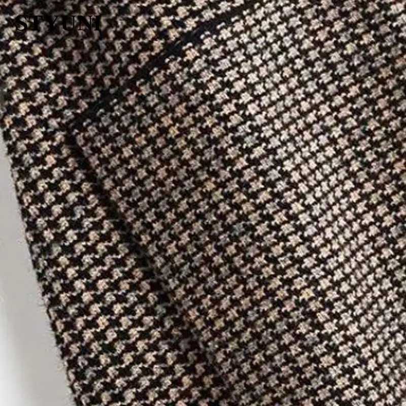 Skirts Houndstooth Plaid Brown Vintage Knitted Woolen Womens Skirt Autumn High Waist Belt ALine MidCalf Long For Women 231019