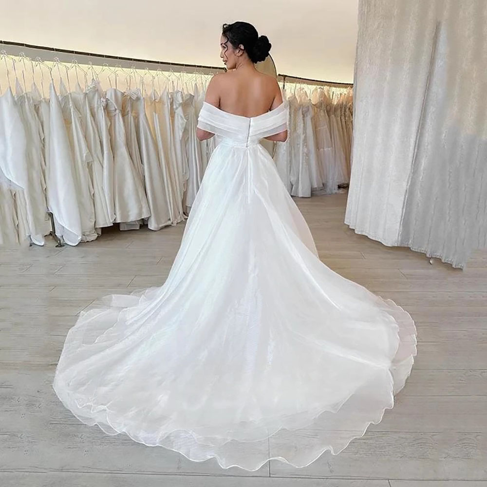 Wedding Dresses White Bridal Gowns Ivory Organza New Zipper Plus Size Custom Lace Up or-Length Sleeveless A e Off-Shoulder Pleat