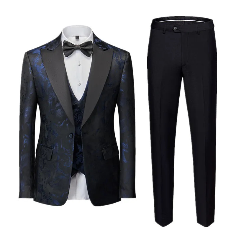 Men's Suits Blazers Men's Business Banquet Jacquard Suit 3piece Gentlemen's Court Clothing Men Wedding Party Groom Dress Male Blazers P