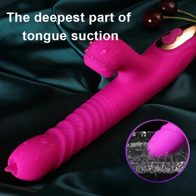 Vibrators Double Tongue Cunnilingus Vibrator Telescopic Rotating Dildo Heating Vagina Clitoris Stimulate Adult Sex Toys for Women 231018