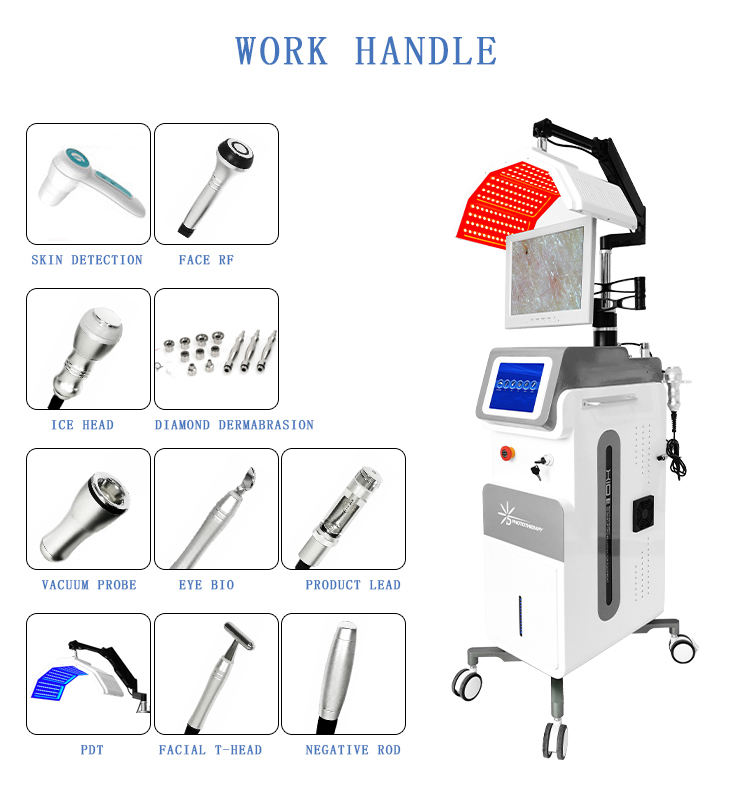 Multifunctional Skin Management Center PDT Skin Tightening Wrinkle Reduction Whitening Blackheads Removal 10 in 1 RF BIO Vacuum Dermabrasion Cool Hand