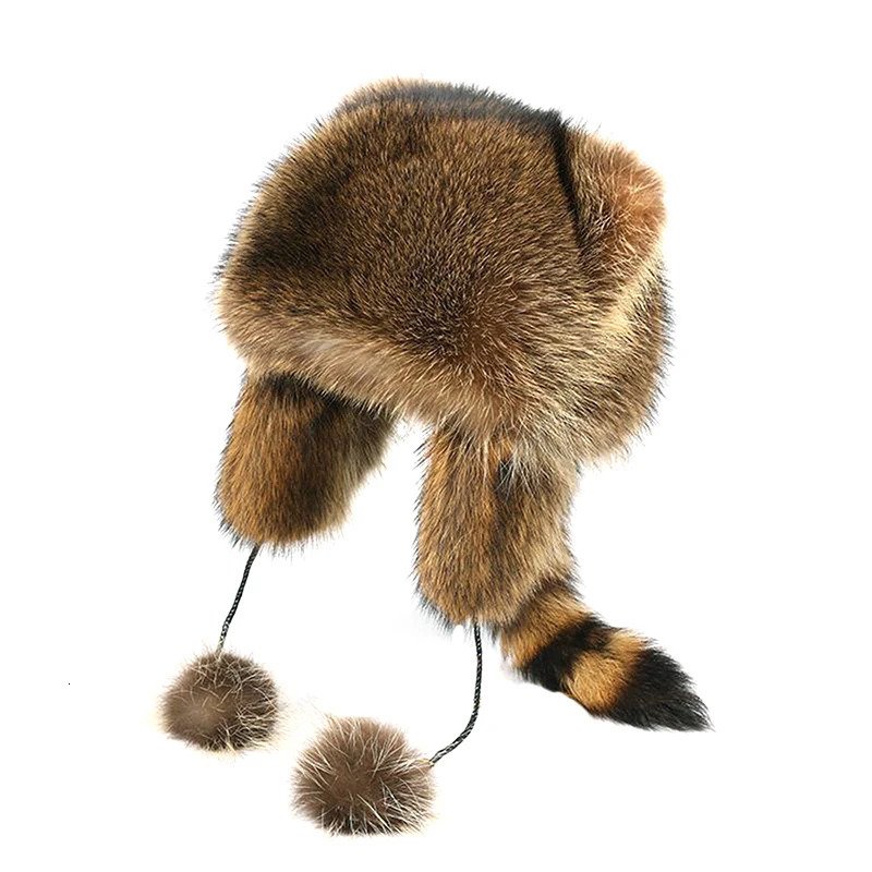 Caps Hats Ladies Raccoon Plush Raccoon Tail Fur Leifeng Hat Animal Tail Velvet Ear Defenders Autumn Winter Soft Adult Kids Cap Winter Hat 231019