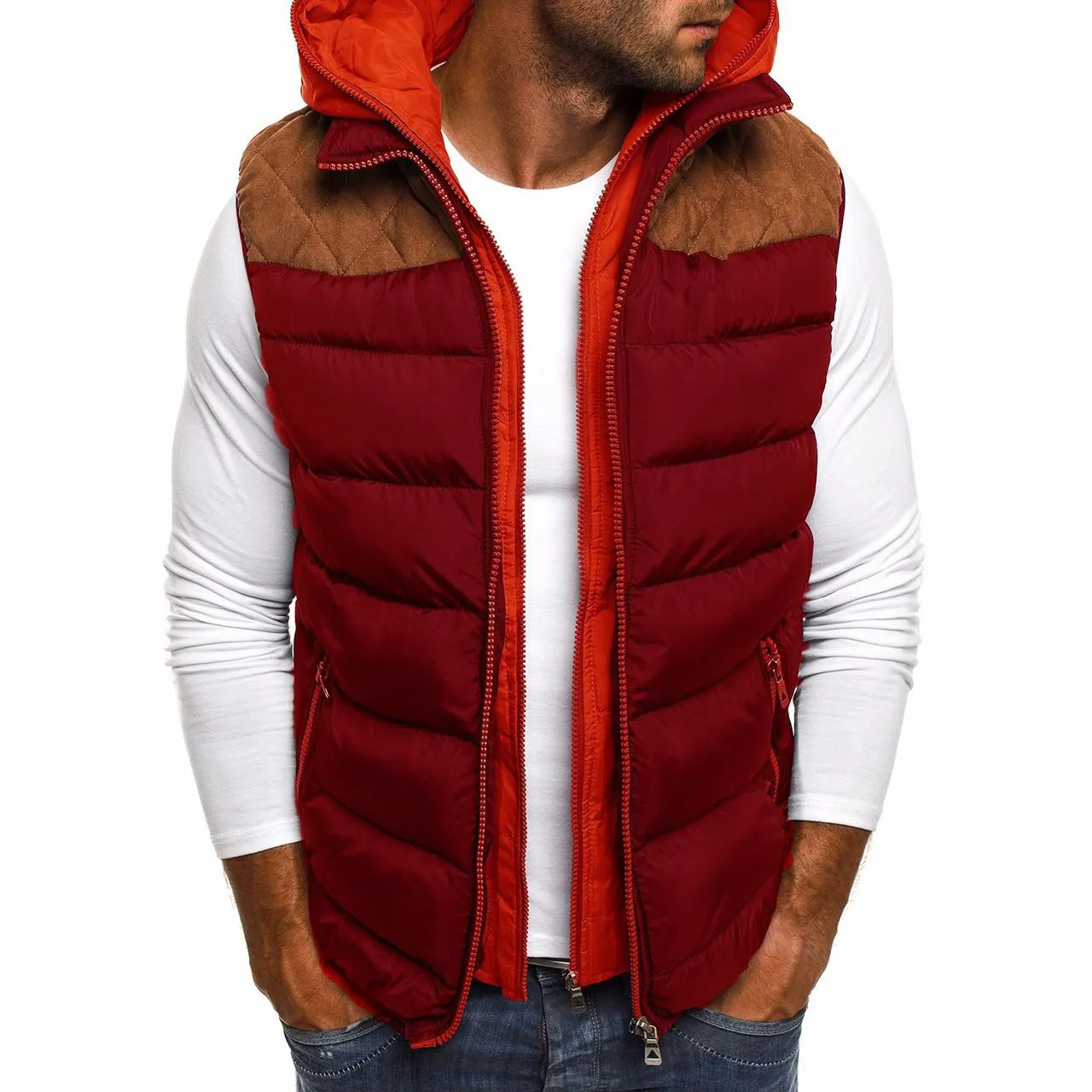 Mens Vests Autumn Winter Down Vest Casual Waistcoat Sleeveless Jackets Male Hooded Outwear Warm Coat Zipper Jacket 231019