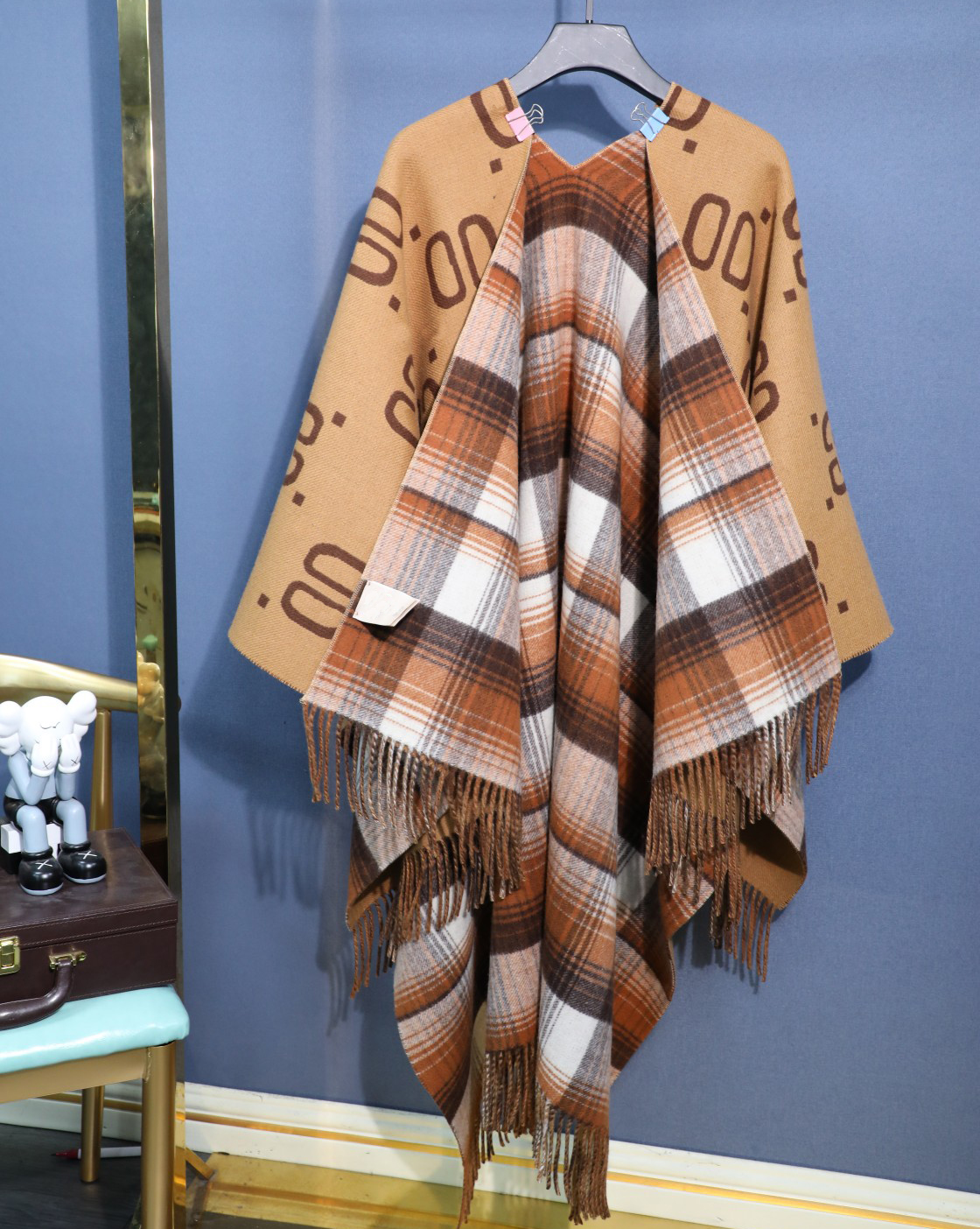 High end cashmere shawl large G cape Scottish style - double sided heavy work super warm large shawl clothing blanket multifunctional