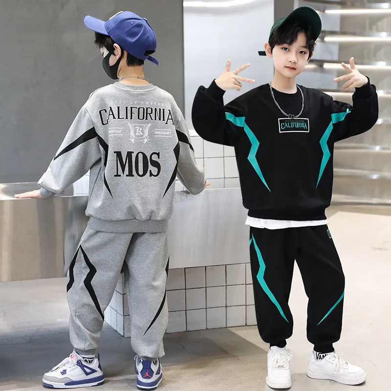 Clothing Sets Boys Contrast Alphabet Lightning SweatshirtSweatpant Sets Children Tracksuit Kids Outfits Jumper Pant Jogger Set For 5-15 Years 231019