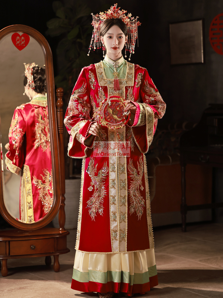 High End Xiuhe Clothing Heavy Industry Bride Gown Robe Ming Dynasty Pop Hanfu Chinese Wedding Dress For Overseas Oriental Girl