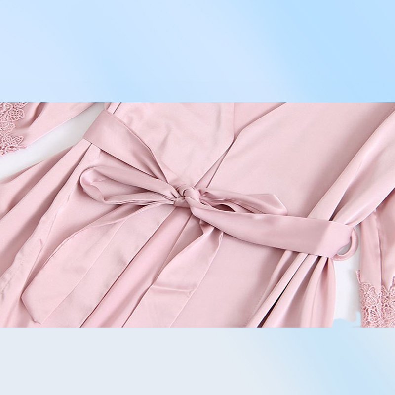 Satin Lace Pajamas Set Women 5PC Strap Top Pants Sleepwear Sleep Suit Spring Autumn Pyjamas Home Wear Nightwear Robe Gown MXXL2086570