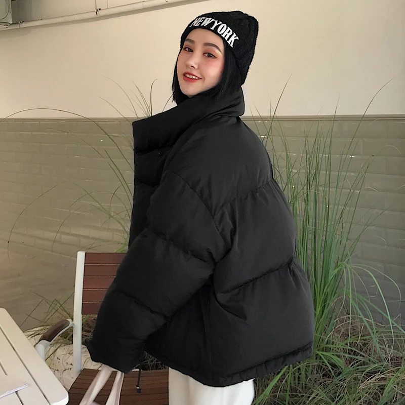 Women's Down Parkas Korean Style Winter Jacket Parka Stand Collar Solid Black White Female Coat Loose Oversized Womens Short 231018