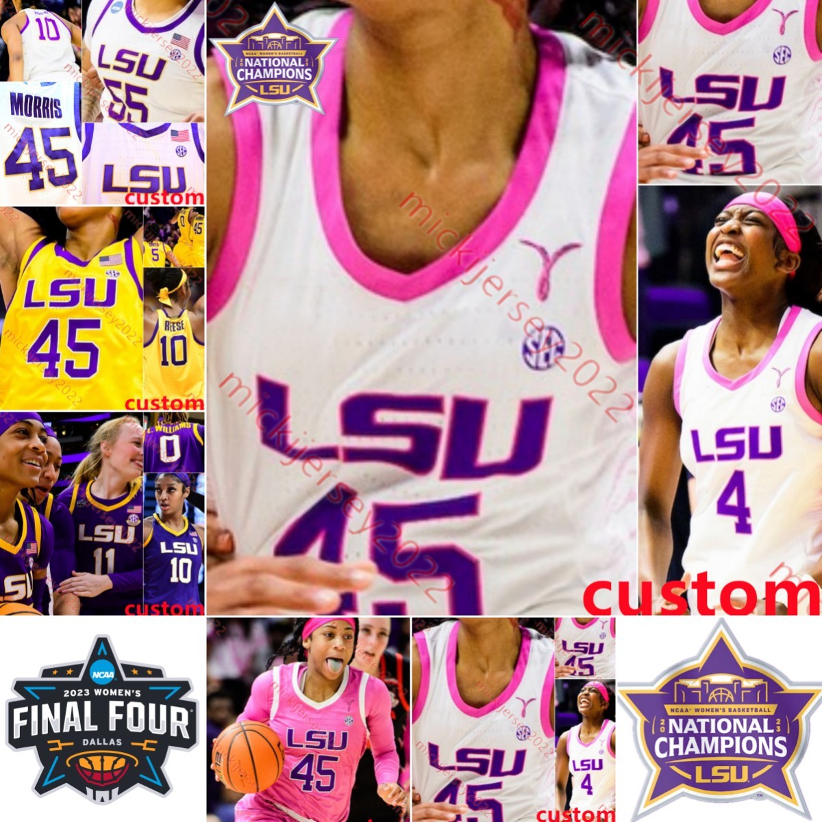 LSU Tigers Womens Basketball 2023 National Champion Jersey Angelica Velez Hailey Van Lith Mikaylah Williams Janae Kent Aalyah Del Rosario Aneesah Morrow LSU Jersey